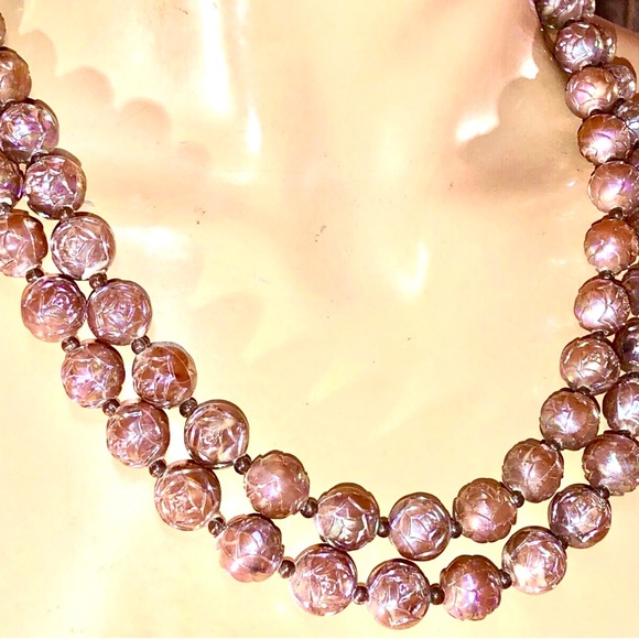 VTG 30s/40s Root Beer Flower Molded Plastic Dbl Strand Beaded Necklace Austria - Picture 5 of 12